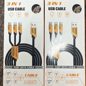 2 Packs 240W 3 IN 1 USB Fast Charging Data Cable